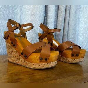 Flogg Platform Summer Sandals- Orange Leather and Cork